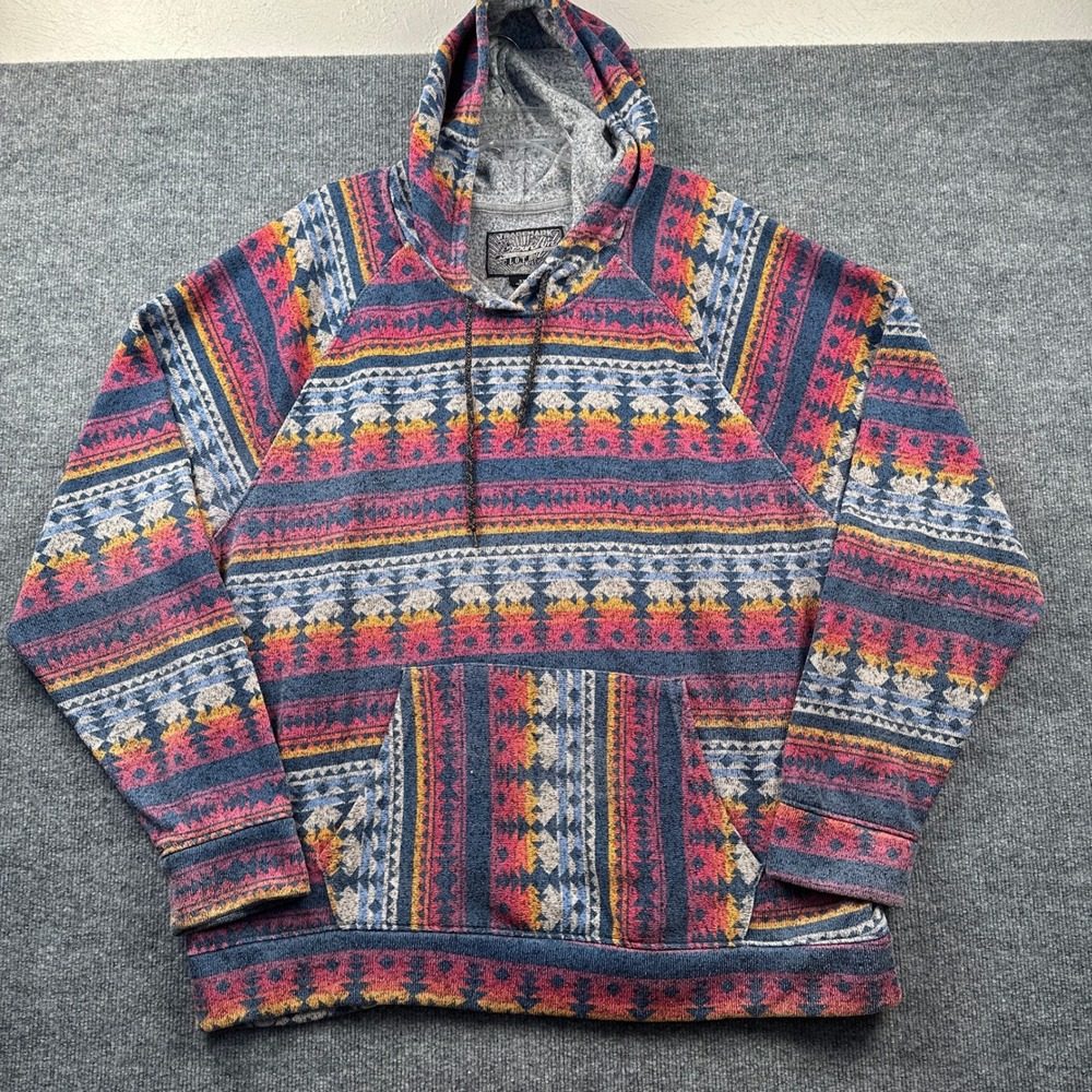 Brooklyn Cloth Mens 3XL Southwestern Geometric Knit Hoodie Blue Red Multi Color
